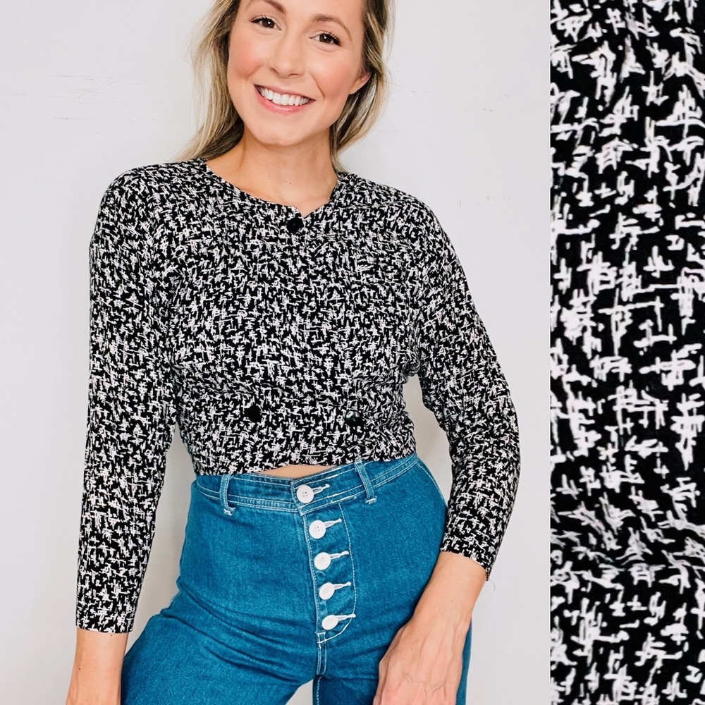VINTAGE | Abstract Retro Print Lightweight Cropped Blouse Shirt Top